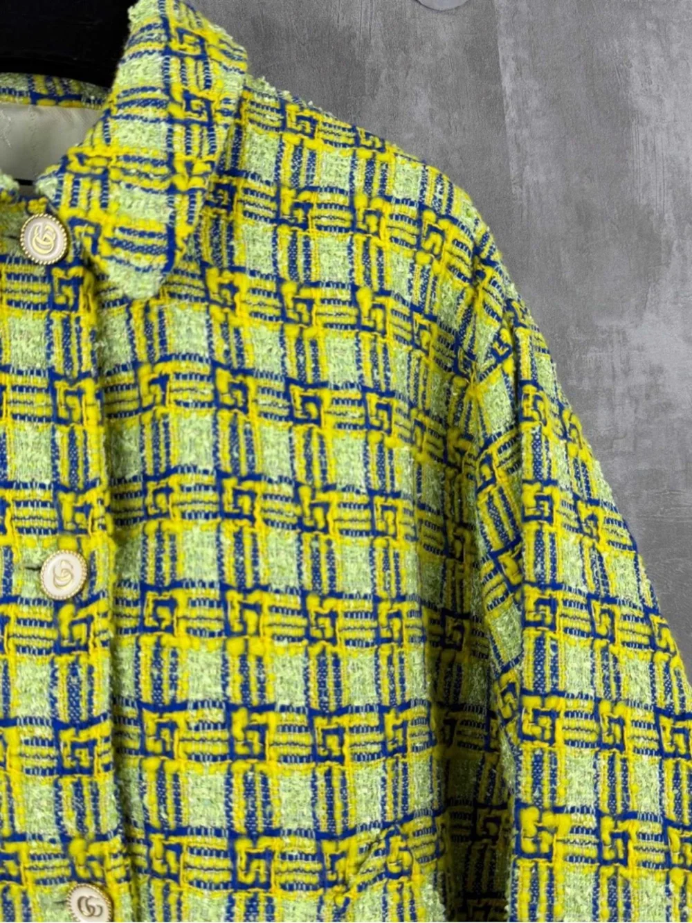 Authentic Gucci Yellow and Blue GG Plaid Bouclé Jacket - Picture 2 of 10